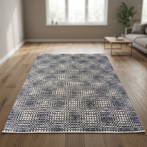 Tapis géométrique gris et blanc en laine, moderne, noué à la main, lavable, pour la décoration intérieure du salon, tapis de designer - Product Image 2