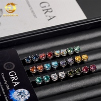 Boucles d'oreilles multicolores en moissanite pour hommes Coupe ronde 4 broches 5.0mm 6.5mm Argent 925 Boucles d'oreilles Hip Hop Pass Diamond Tester
