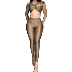 Sexy Cross Single Sleeve Regular Solid Casual Skinny Hollow Out <b>Tops</b> Tight Pants Women's 2 Piece Set Fashion - Product Image 1