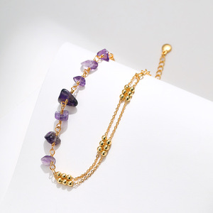 Pulsera de Moda <span class=keywords><strong>con</strong></span> <span class=keywords><strong>Cuentas</strong></span> de Cristal Natural Morado Triturado y <span class=keywords><strong>Pequeñas</strong></span> Bolas Doradas Chapadas en Oro de 18K, Joyería para Mujer - Product Image 3