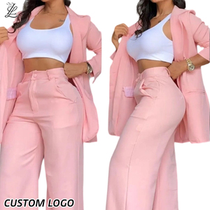 Set <span class=keywords><strong>da</strong></span> donna di vendita calda <span class=keywords><strong>tute</strong></span> <span class=keywords><strong>eleganti</strong></span> in tinta unita due pezzi Set Jogger con LOGO personalizzato manica a fessura taglie forti completo completo completo con risvolto - Product Image 1