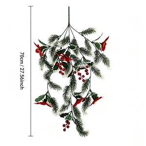 Adorno Navideño de Agujas de <span class=keywords><strong>Pino</strong></span> y Bayas de Acebo de Plástico Hecho a Mano - Decoración Festiva para Puerta/Pared (sin Cesta) - Product Image 4