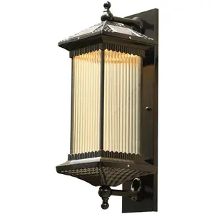 Moderno LED parede ao ar livre lâmpada energia solar varanda luz jardim luminária china externa preto vintage lanterna lâmpada de parede