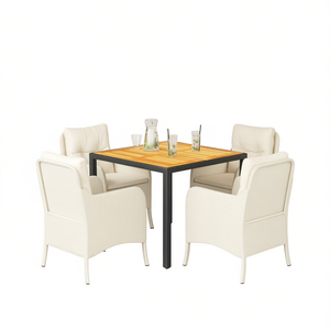 Set da Pranzo da Giardino in Polyrattan Bianco Crema 4 Posti con Telaio Nero Arredamento da Esterno Design Contemporaneo - Product Image 1