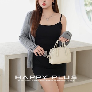 Conjunto de Vestido de Tirantes Finos de Punto de Color Liso Happy Plus con Cintura Ajustada para Uso Diario Informal, Cárdigan Gris sobre Vestido Lencero Negro N9171 - Product Image 1
