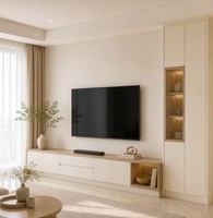 Soporte de TV de Madera de Lujo con Pantalla LED, Almacenamiento Montado en la Pared, Diseño Moderno para Sala de Estar, Villa o Apartamento
