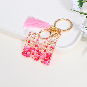 <span class=keywords><strong>Porte</strong></span>-clés en plastique à paillettes avec pendentif en résine et <span class=keywords><strong>lettre</strong></span>, vente chaude - Product Image 2