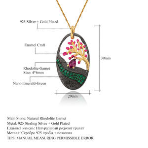 Colgante de Plata 925 con Árbol de la Vida, Incrustaciones de Granate y Esmalte, Estilo Vintage - Product Image 6