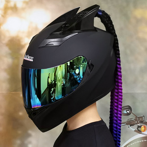 Casco completo de motocicleta eléctrica para hombre y mujer, accesorio para correr, personalizado, <span class=keywords><strong>con</strong></span> trenza, para verano - Product Image 5