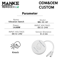 Interrupteur à capteur de vibration intelligent invisible DC12V 24V 5A, un ou trois coloris, pour éclairage de meuble, armoire, miroir