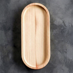 Plateau de service rond en bois naturel, fait main, durable, poli, avec bord surélevé, minimaliste, écologique, moderne, pour les fêtes - Product Image 1