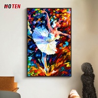 Peinture à l'huile sur toile abstraite de danseuse de ballet, peinte à la main, taille personnalisée, art mural original, option de cadre pour chambre à coucher, marque HOTEN