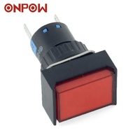 Interrupteur approuvé ONPOW (CE, ROHS) 16 mm tête rectangulaire 1NO1NC à verrouillage, interrupteur à bouton poussoir en plastique éclairé