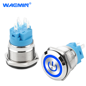 19mm धातु पुश बटन स्विच पैनल छेद लाल अंगूठी प्रकाश पावर प्रतीक 3-6v बंद पर फ्लैट सिर ताला 5 पिन कार घंटी - Product Image 1