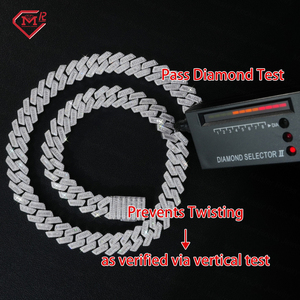 15mm Moissanite 쿠바 링크 체인 남성 목걸이 팔찌 힙합 <span class=keywords><strong>925</strong></span> 실버 <span class=keywords><strong>925</strong></span> 실버 쿠바 Moissanite 체인 - Product Image 2