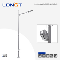Mât de lampadaire pliable à manivelle de type conique LONGT pour extérieur, finition galvanisée à chaud, garantie 10 ans, résistance au vent 130 m/s