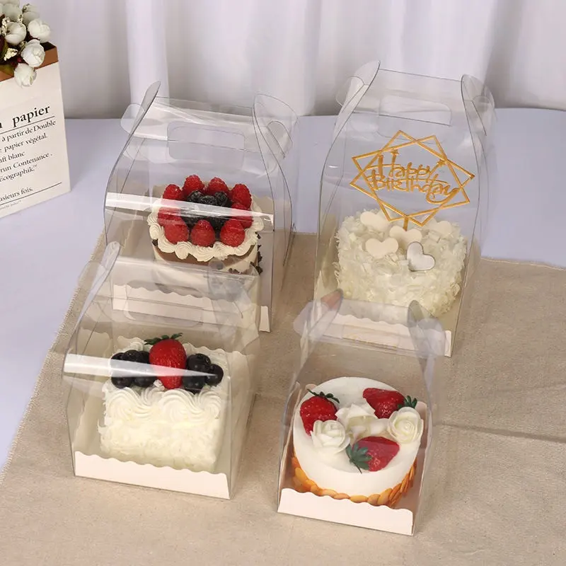 Hot Sale Mini Cake Transparent Square Boxes Disposable Take Away Fruit Cake Box