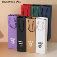 Sac à vin laminé rouge mat avec poignées en papier plat, logo personnalisé, sac de shopping en papier pour bouteille, boutique de spiritueux haut de gamme