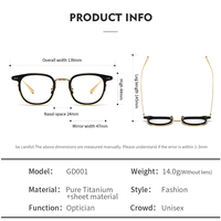 GD001 Montures de Lunettes Optiques Classiques pour Hommes, Montures de Lunettes de Vue, Lunettes d'Ordinateur, Lunettes Optiques