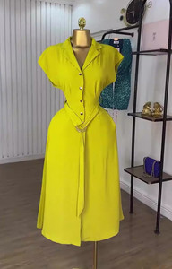 Vestidos Camiseros de Moda para Mujer, Nuevos, de Color Sólido, con Cuello de Traje, Cierre de Botones y Cinturón - Product Image 3