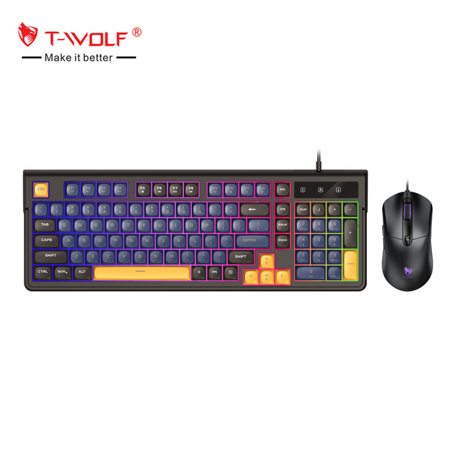 Factory Directly Sale 98keys USB Wired Keyboard and Mouse Combo Wired Mix-color Gaming Keyboard and Mouse Kit for Office Pc Work