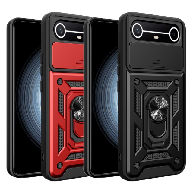 Armor Shockproof Phone Case for Tecno Spark Slim 4G/KM7k / Pova Slim 5G/KM9 Slide Camera Lens Protection Stand Back Cover
