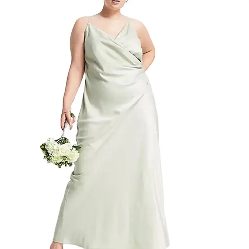 Robes de soirée de grande taille robe longue camisole olive douce en satin à col bénitier et élégance pour femmes