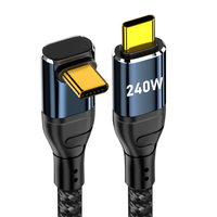 Câble USB tressé 240W USB-C vers USB-C à charge rapide pour ordinateur portable, avec connecteurs coudés haut/bas, du fabricant