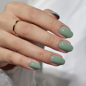 BTArtbox Soft Gel Press on Nail Kit With Glue and Nail File Wholesale Short Oval Solid Color Light Green Press on Nails Tips - Product Image 2