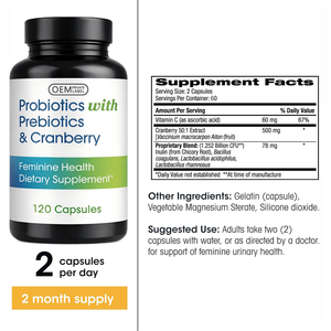 Cápsulas de Probióticos y Prebióticos para la Salud con Arándano Rojo y Vitamina C, Apoyo al Equilibrio Intestinal, 120 Cápsulas de Probióticos para la Salud de la Mujer - Product Image 2
