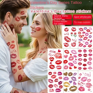Día de San Valentín brillante <span class=keywords><strong>beso</strong></span> rojo labio estampado impermeable tatuaje temporal pegatinas para adultos niños mujeres hombres para disfraz de Halloween - Product Image 5
