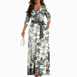 Vestido ajustado de manga larga con fajas Tribal polinesio Samoa Island estampado elegante vestido de fiesta de noche - Product Image 5