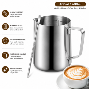 Sharp Spout Stainless Steel Eco-Friendly Reusable Handheld Modern Latte Art <strong>Milk</strong> Frothing Pitcher 12oz/20oz Professional <strong>Barista</strong> - Product Image 1