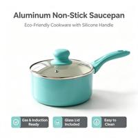 Casserole en aluminium antiadhésive avec couvercle en verre et poignée en silicone, petite casserole écologique compatible avec les cuisinières à gaz et à induction