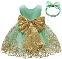 Robe de soirée tutu pour bébé fille avec nœud papillon, paillettes brodées et dentelle, avec accessoire pour la tête