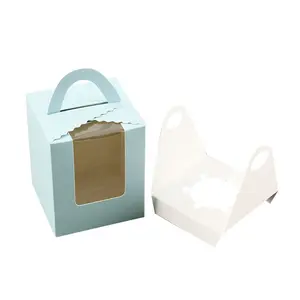 卸売オープンウィンドウケーキボックススナックドーナツフードベーカリー包装ボックスハンドル付きカスタムデザートケーキポータブル紙箱