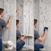 Papier peint mural personnalisé en toile huilée, motif arbre botanique en béton gris et art linéaire blanc, pour salon et chambre à coucher