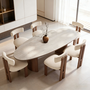 Ensemble de table à manger 6 places avec chaises, bois de luxe pour <span class=keywords><strong>restaurant</strong></span>, 6 personnes, chêne blanc, pour salle à manger moderne en bois massif - Product Image 1