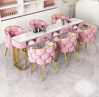 Nouvel arrivage de meubles de salon de beauté de la série moderne de luxe blanc or gris table de manucure des ongles dessus en verre