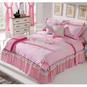 Couette double Love à ressorts avec 2 oreillers, style princesse florale, ensemble de literie pour usage domestique, 100 % polyester, broderie appliquée - Product Image 4
