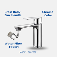 Robinet de lavabo pour salle de bain avec finition chromée de qualité supérieure, rotation libre, eau chaude et froide, filtre intégré
