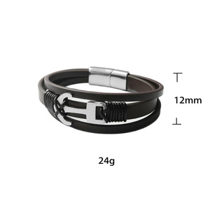 yunnique Titanium Steel Anchor <b>Bracelet</b> Black Round Fashion Charm Jewelry Gift - Product Image 5