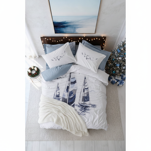 Cotton Box Maritime Luxury <b>Single</b> Duvet Cover <b>Set</b> Satin King Size Indigo Skipped for Home Living Room 4pcs <b>Bedding</b> for Christmas - Product Image 3