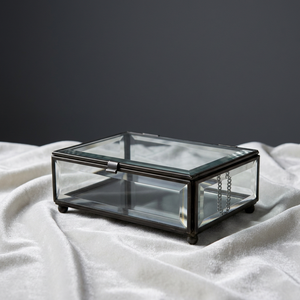 Boîte de rangement pour bijoux en verre biseauté avec cadre en métal noir de luxe pour la décoration de la maison - Product Image 1