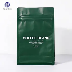 Recyclable flat bottom aluminum foil plastic Mylar printing Custom Coffee Bags with valve and zipper For Coffee Food Packaging