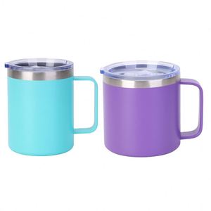 แก้วกาแฟสแตนเลสสองชั้นขนาด 12 ออนซ์ 14 ออนซ์ พร้อมหูจับ เคลือบสีฝุ่น พกพาสะดวก สำหรับใช้ในสำนักงานและทุกวัน - Product Image 1