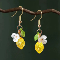 Nieuwe Mode Leuke Gele Fruit Citroen Kleine Bloem Groen Blad Oorbellen Y2k voor Vrouwen Transparante Fruit Charme Sieraden
