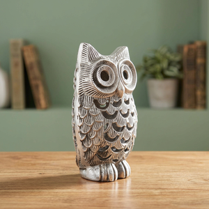 Length-27cms Width-7cms Height-15cms Owl Figurine Modern Animal Sculpture Tabletop Decor Living Room 1PC Carved Design Aluminium - Product Image 3
