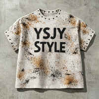 T-shirt Homme Personnalisé par le Fabricant, Grammage Lourd, Effet Délavé, avec Œillets Métalliques et Motif Graphique Vieilli, Style High Street Y2K