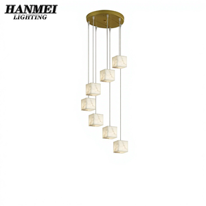 Modern Marble Square Pendant Lamp With E12 Bulb Base Warm <b>White</b> 3500K <b>Hanging</b> Home Lighting HM-PC-104 <b>Hanging</b> Chandelier Lamp HM - Product Image 1